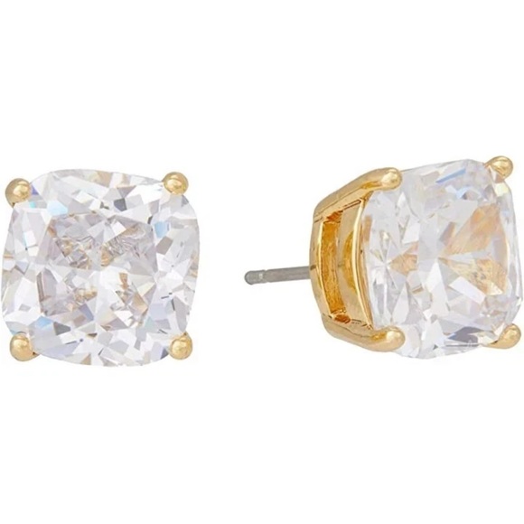 Kate Spade New York Mini Small Square Studs Earrings Clear Gold - Picture 7 of 7